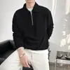 Meio Zíper Camisa Polo Camisola Masculina Outono Moda Marca Yipi Shuai Frito Street Light Estilo Maduro Lapela Juvenil Listrado Casaco Fino