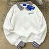 Sudadera Minimalista Chic Versátil de Dos Piezas Falsas Cosidas con Cuello Polo para Mujer, Estilo Otoño e Invierno, Moda Callejera Japonesa y Coreana, Corte Holgado, Top Adelgazante
