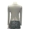 Blusa de tricô manga longa estilo francês para mulheres, moda outono e inverno, gola V, gola halter, cruzada, blusa base afina a silhueta, top único