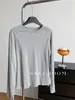 Camiseta de Manga Larga de Algodón de Bambú Delgada con Botón de Nácar para Mujer, Camiseta Básica Sencilla Casual de Color Sólido con Cuello Redondo, Principios de Primavera 2026