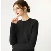Nueva camisa básica de punto de cachemira, holgada, adelgazante, elegante y casual, con cuello henley, para mujer, de otoño e invierno