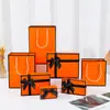 Caja de regalo de alta gama con tapa y base naranja para bodas, dulces y regalos de cumpleaños, la caja vacía se puede imprimir con logo, disponible para personalización en volumen