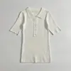 Nova Camisa Polo de Verão 2026 Estilo Fino Manga Curta para Mulheres, Top de Tricô Cor Sólida Roupa Feminina