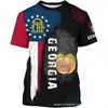 Camiseta Casual Redonda de Manga Curta Impressa em 3D com Designs Inovadores Representando Estados dos Estados Unidos, Top de Moda Unissex
