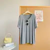 Suave y de tacto suave rayón cuello U grande tejido color liso manga corta verano nuevo holgado adelgazante fino manga media top camiseta