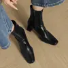 Botas elásticas adelgazantes de superficie suave estilo retro, botas Martin de tacón alto con punta cuadrada de comercio exterior transfronterizo, botines negros de moda para mujer