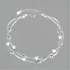 Pulsera de Amor Jin Jiahua Seiko Pulsera Clásica Estrella de Cinco Puntas Cuentas Cuadradas Redondas Plata Pulsera de Doble Línea Pulsera Corazón de Amor