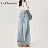 Jeans Wide Leg Azul Claro Feminino Solto Desbotado Tendência Primavera 2025 Versátil Novo Cintura Alta Calças Clareadas