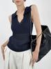 Chaleco de Punto de Verano 2025 de Gama Alta Calado con Cuello Polo para Mujer Top Adelgazante sin Mangas