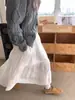 Falda de pastel blanca estilo A con cintura elástica ajustada, lavada con sal, petite, "Luz de Luna Blanco Crema" para mujer