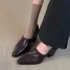 2026 Sapatos de Salto Alto Apontados Minimalistas para o Trabalho Femininos Sapatos Individuais Temperamento Retro Outono Salto Grosso Sapatos Pequenos de Couro Moda Estilo Old Money