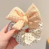 Elástico de cabelo para meninas com laço e bolinhas, scrunchie para crianças, faixa de cabelo elástica que não danifica o cabelo, acessório de cabelo para coque