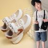 Sapatos Infantis Novo Outono Inverno Sapatos Esportivos de Couro para Meninos, Tamanhos Médios e Grandes, Sapatos Casuais Versáteis de Velcro para Meninas