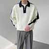 Sudadera de Bloques de Color de Moda y Única con Cuello para Hombre Primavera y Otoño 2026 Camisa Polo de Manga Larga Chaqueta de Punto Casual de Moda