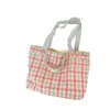 65159 Bolsa de Lona Xadrez Rosa e Branca com Alça Azul Clara, Estilo Casual para Passeio de Estudante, Bolsa de Ombro Artística