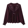 Para Aliexpress Popular Atacado Transfronteiriço Estilo Europeu e Americano Roupas Femininas Elegante Versátil Camisa Bordada com Contas