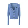 Ins Ropa de mujer al por mayor estilo europeo y americano 2026 Otoño Nueva Llegada Cuello Solapa Casual Tejido Delgado Top Corto
