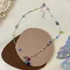 Colar de Pérolas Koreanas Feito à Mão com Pedra Olho de Gato Dopamina de Cor Contrastante Corrente de Clavícula Fresca e Doce e Fofa para Primavera e Verão