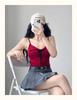 Estilo Lustre Puro Francês Sexy Gola Lapela Alça Fina Fungo Laço Corda Solta Slim Fit com Bojo Colete Externo para Mulheres