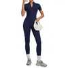 Mono de yoga cepillado Autumn Sha de manga corta con media cremallera para mujer, adecuado para usar al aire libre, mono ajustado para deportes de fitness 2680