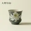 Taza maestra Ino Kikisho pintada a mano con diseño de loto y campana, Taza de té pastel de gres bajo vidriado estilo chino creativo, Taza de degustación para juego de té Kung Fu