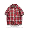 2026 Verano Nuevo Estilo Coreano Hombres Tendencia Retro Cuadros Talla Grande Holgada Solapa Manga Corta Camisa con Chaqueta Interior