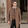 Estilo Coreano Espesso Masculino Outono e Inverno Slim Fit Tamanho Grande Novo Roupa Externa de Lã Corta-vento Masculino Roupa Externa Longa de Lã Bonito Preto