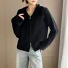 2026 Nuevo Estilo Otoño Temprano Cárdigan de Punto con Cremallera de Terciopelo Imitación de Visón Empalmado Diseño Holgado Estilo Coreano Chaqueta Suéter para Mujer