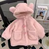 Casaco de inverno para meninas 2026 novo estilo, forrado com fleece, para bebês e crianças pequenas, top da moda em lã de cordeiro, comprimento médio
