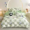Juego de Cama Sencillo Engrosado de Algodón Lavado Cepillado, Juego de Tres Piezas de Sábana y Funda Nórdica de Algodón Lavado para Dormitorio, Estilo Fresco de Cuatro Piezas