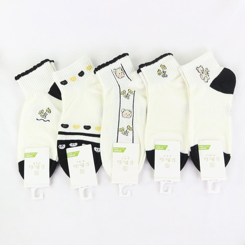 丝贝尔运动女船袜 黑白.JPG