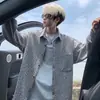 Jaqueta masculina de outono, casual, solta, plus size, com estilo inspirado em Chanel, camisa de manga comprida, top texturizado, marca da moda, estilo estiloso e descolado