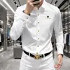 Camisa Branca Masculina de Manga Longa de Alta Qualidade Francesa, Estilo Novo de Seda Gelada para Outono, Moda Business Casual, Top Sem Ferro Anti-Rugas