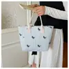 Bolsa de compras para o trabalho em lona de grande capacidade, moderna, para usar sob o braço, de ombro único, de mão, estilo coreano, estilo ins preguiçoso, estampada, doce