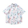 Camisa de manga curta estampada completa de desenho animado divertida para homens e mulheres verão solto all-match solto dopamina doce camisa de flores de férias