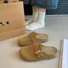 Medias Zapatillas Birkenstock de Suela Gruesa y Punta Cerrada para Mujer Ropa de Exterior 2026 Otoño Nuevo Retro Zapatillas Birkenstock sin Cordones con Hebilla
