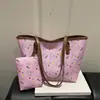 Bolsa Tote Floral para Madres e Hijos para Mujer, Estilo Europeo y Americano para Viajes Diarios 2026, Ribete de Piel en Color Contrastante, Bolsa de Hombro de Gran Capacidad para Viajes Diarios