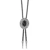 Collar de Piedras Preciosas Transfronterizo Estilo Hip-Hop Retro Cuero Acrílico Piedra Negra Largo Corbata Polo Collar para Suéter