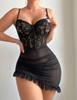 2024 Novas Lingeries Sexy de Renda Transfronteiriça Europeia e Americana Anel de Aço Perspectiva Tentação Sling Vestido de Camisola