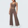 Conjunto deportivo de yoga para mujer, top sin mangas de color block con cuello en U de tela cepillada estilo europeo y americano, pantalones de yoga ajustados, pantalones de pierna ancha acampanados de cintura alta