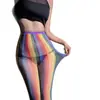 Outono/Inverno Novo Conjunto Spicy Girl com Recortes Patchwork Meias Arrastão Arco-Íris Malha Sexy Tecida Individualmente y2k Camada Interna de Tela Meia-Calça Feminina