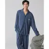 2026 Nuevo Conjunto Casual Holgado de Algodón Puro Fino para Hombre Joven de Manga Larga y Pantalón Largo Ropa de Casa Venta al por Mayor