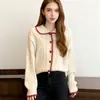 Cárdigan de Punto con Cuello de Muñeco y Botones en Forma de Corazón para Mujer, Nuevo Estilo Coreano Perezoso Casual Abrigo Suéter para Mujer Otoño e Invierno 2026