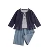 Casaco infantil, conjunto para meninas, top da moda para bebê menina de outono, conjunto de três peças com jeans, roupas de outono para menininha