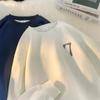 Suéter Pesado Minimalista Gola Redonda Meninos Outono e Inverno 2024 Novo Cor Sólida Solto plus size Camisa Base Versátil Top