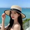 Sombrero de Paja Tejida Bloque de Color con Letra m para Mujer, Sombrero de Sol para Vacaciones de Verano en la Playa, Sombrero de Pescador con Ala Ancha para Proteger del Sol
