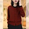Suéter de Punto de Moda Nueva para Primavera y Otoño que Reduce la Edad para Mujer con Cuello con Volantes, Cárdigan Holgado, Top Corto de Manga Larga de Color Sólido