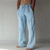 2023 transfronterizo nuevo pantalones de hombre algodón y lino casual color liso lino fino suelto pantalones de hombre cintura elástica cordón