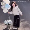Conjunto de Dos Piezas para Niña 2026 Primavera y Otoño Sudadera Elegante de Manga Larga con Pantalones Casuales Estampado de Gato Conjunto de Moda
