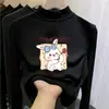 Camiseta interior versátil de forro polar para niños, estilo otoño e invierno, camiseta para niñas, cuello semi-alto, para niños mayores, capa interior cálida, top de manga larga